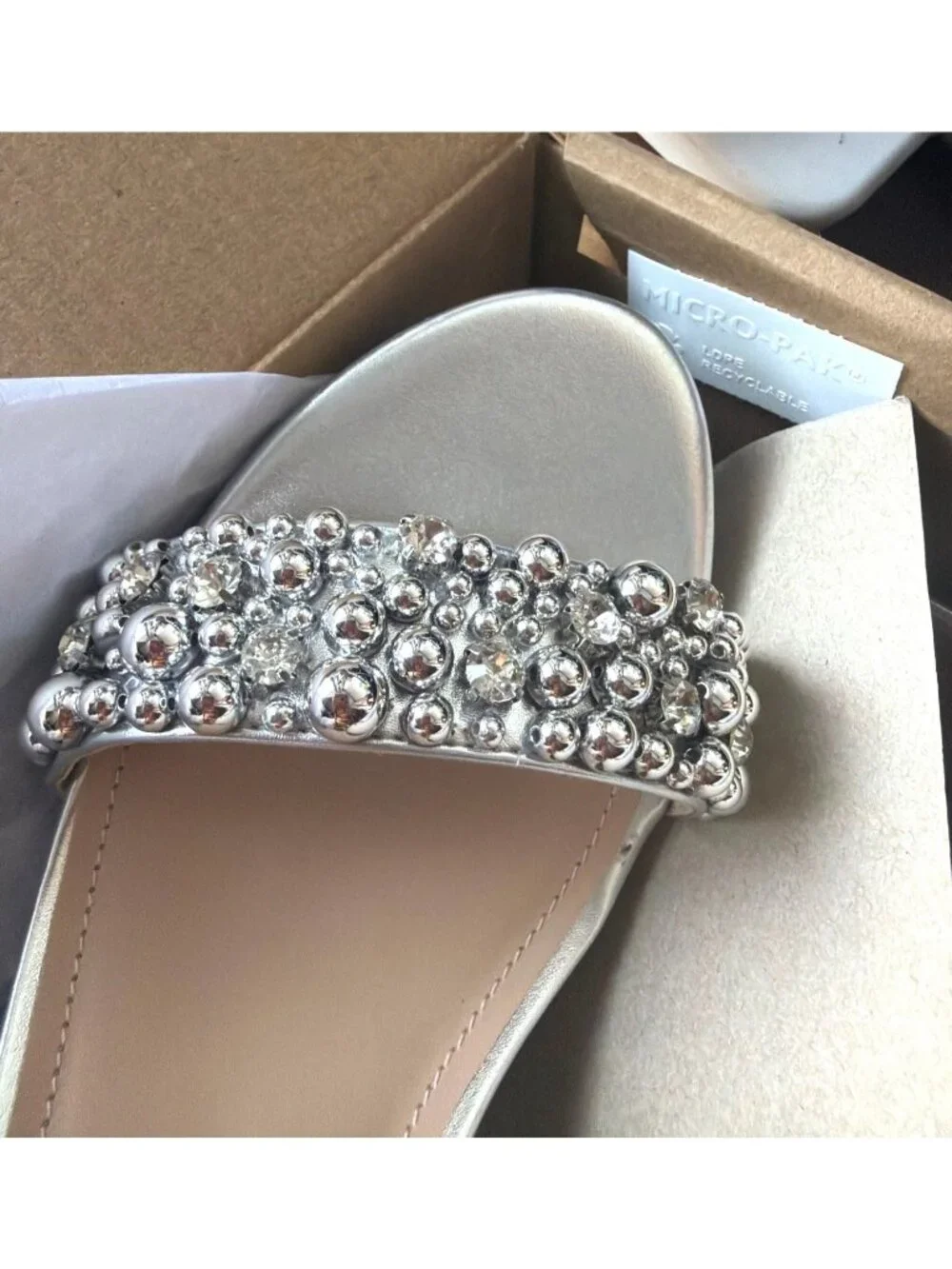 Steve Madden JCarrson Silver Beads Sandals Girls Low Block Heel Big Kid Size 7